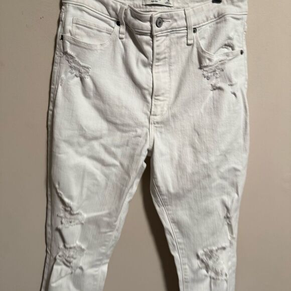 Abercrombie & Fitch The Super Skinny High Rise White Distressed Jeans Size 6 28R - Picture 4 of 6